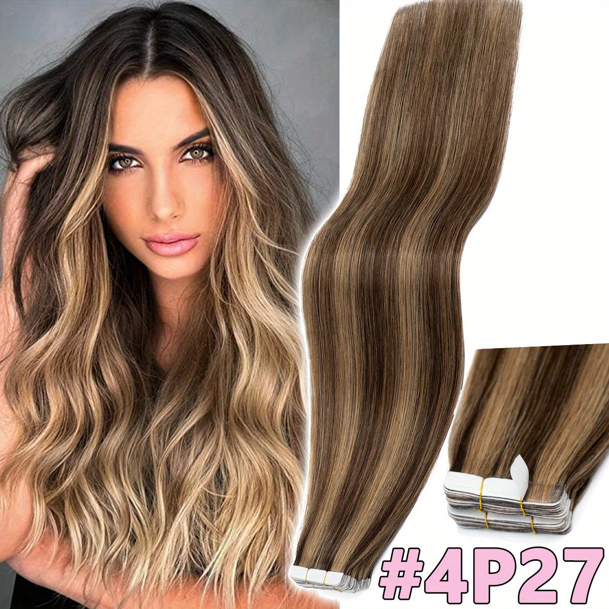 40PCS 100G Thick Tape In Remy Hair Extensions - Seamless Skin Weft, Full Head, Mix Color, 16"18"20" Long, Straight, Natural Looking, Premium Quality, Easy to Apply, Reusable, Comfortable, and Durable Hair Extensions for Women